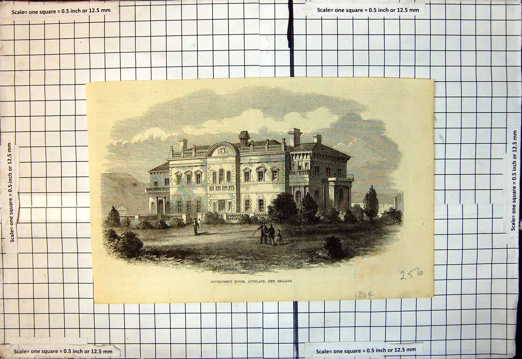 Original Old Antique Print Government House Auckland New Zealand 1864 Victorian