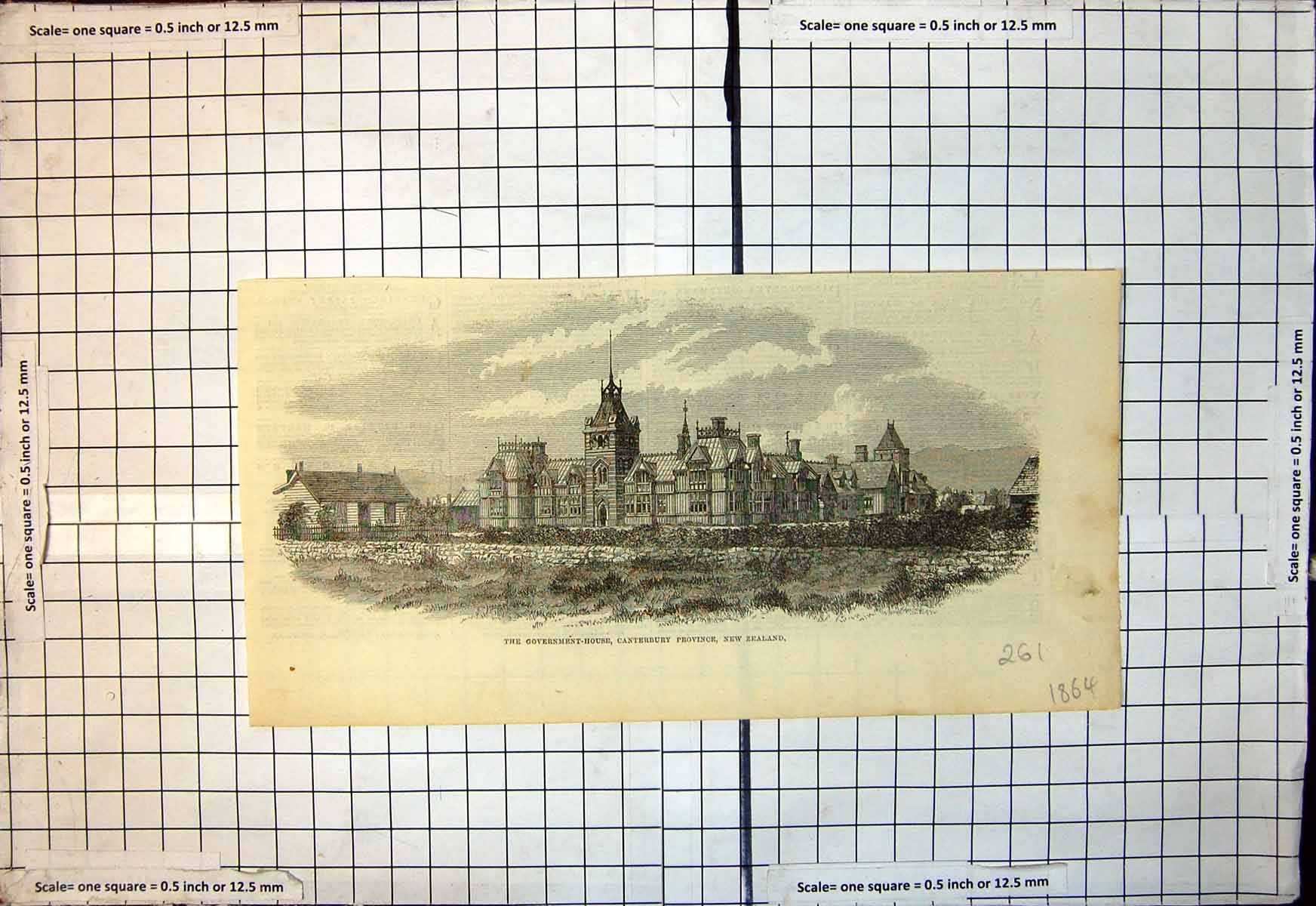 Old Antique Print New Zealand Government House Canterbury Province 1864 19th