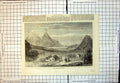 Original Old Antique Print Lake Taupo New Zealand Farm Huts Smoke Mountains
