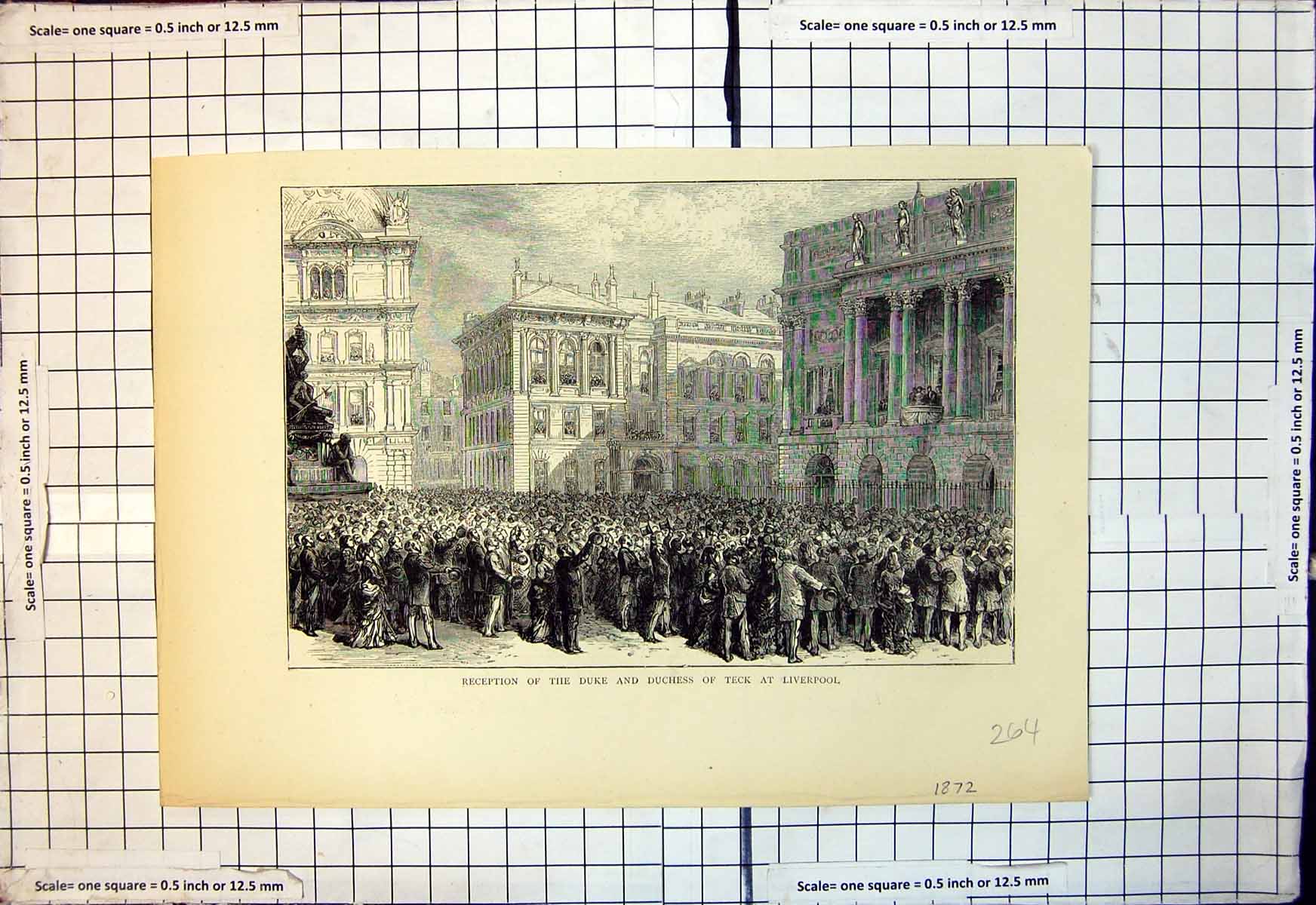 Antique Old Print Reception Duke Duchess Teck Liverpool Crowds Square 1872 19th