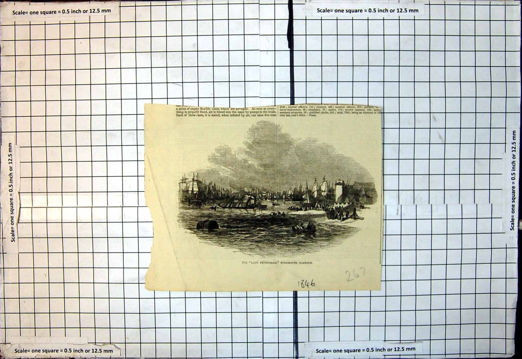 Original Old Antique Print Lady Feversham Ship Tynemouth Harbour 1846 Victorian