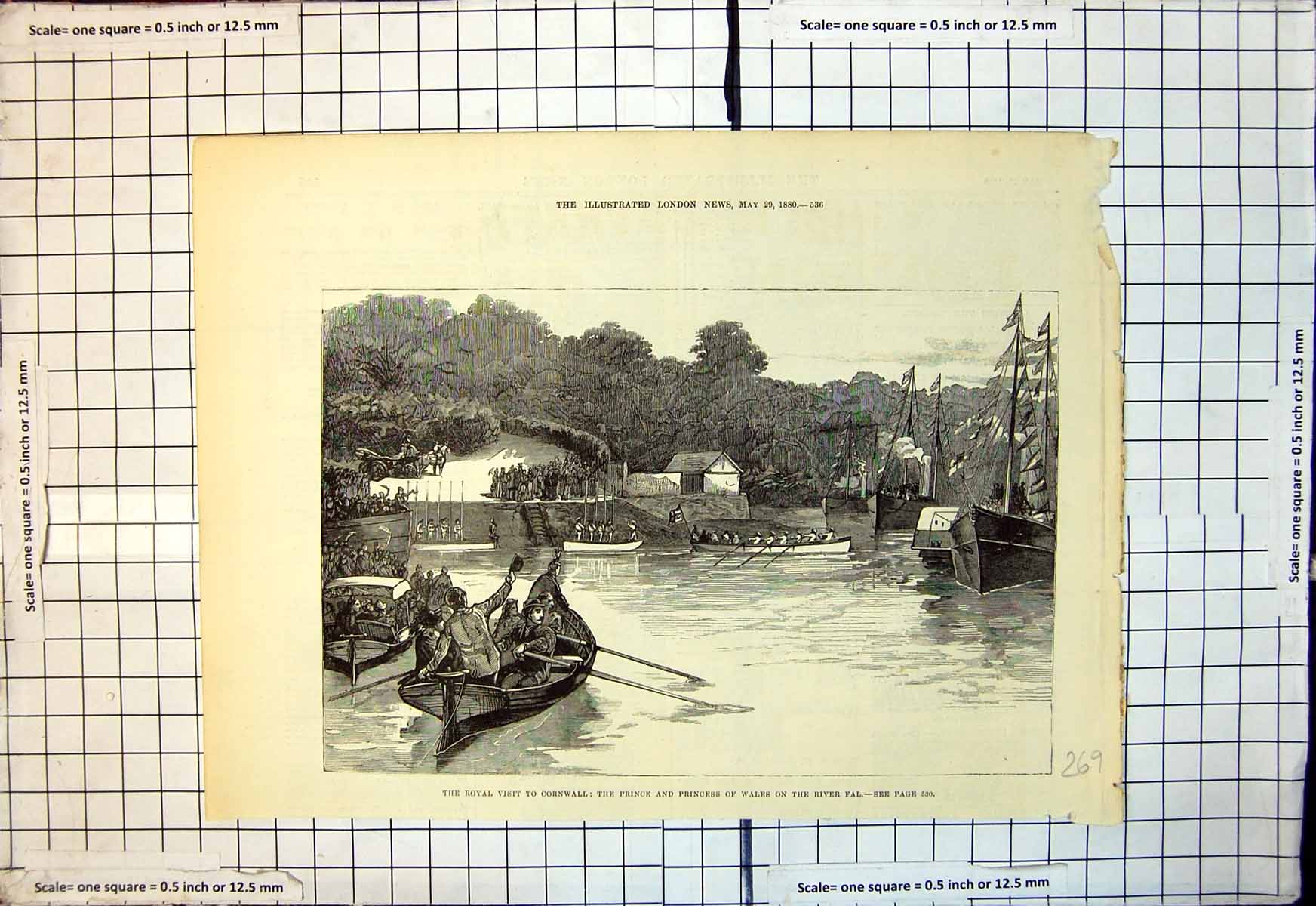 Antique Old Print Royal Visit Cornwall Prince Princess Wales River Fal 1880
