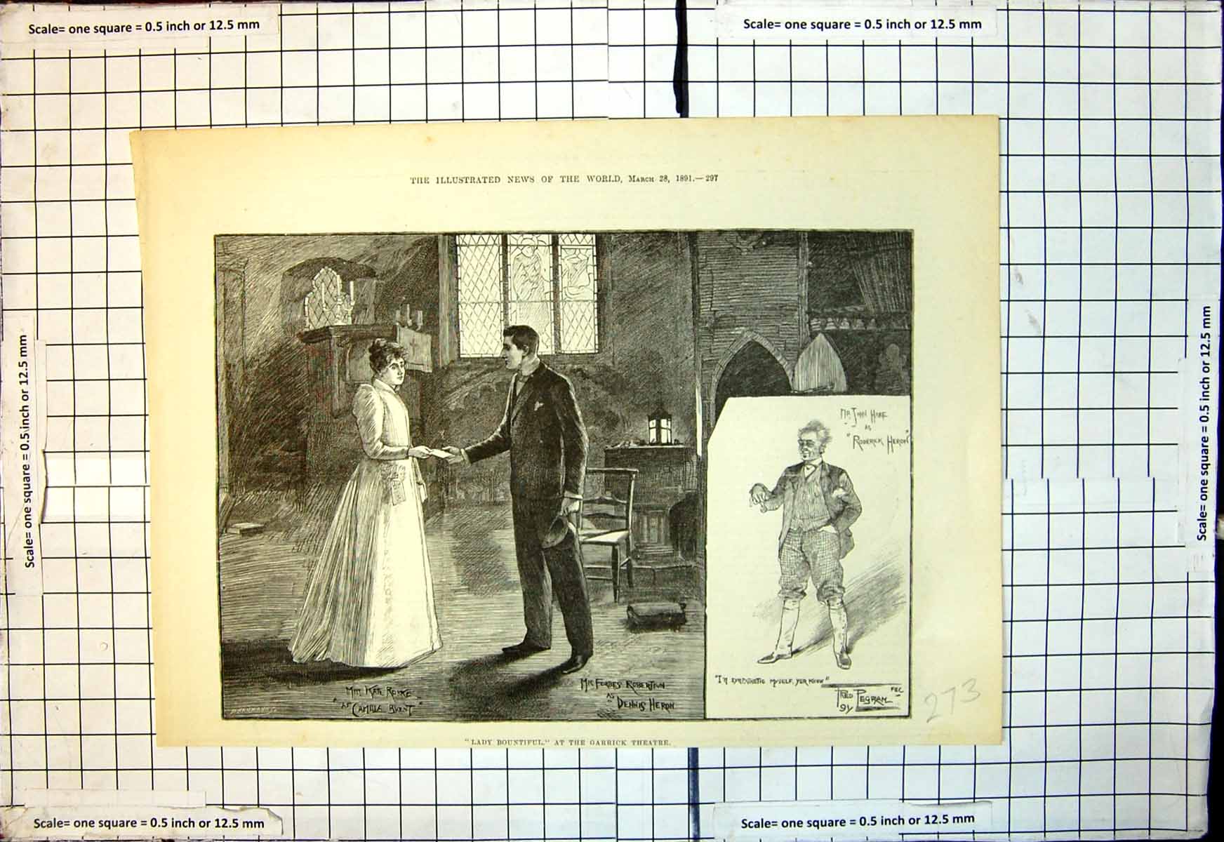 Antique Print Lady Bountiful Garrick Theatre John Hare Roderick Heron 1891 19th
