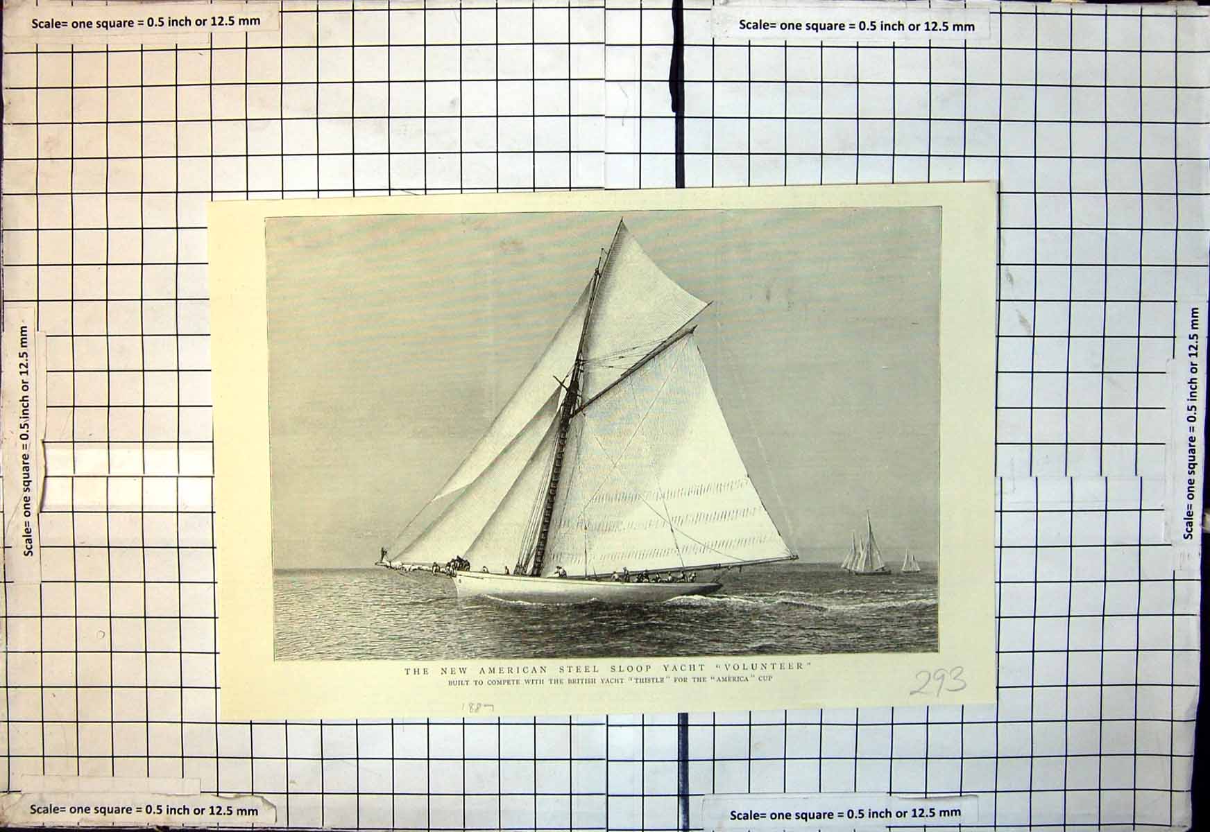 Old New American Steel Sloop Yacht Volunteer Built Compete Thistle 18 19th