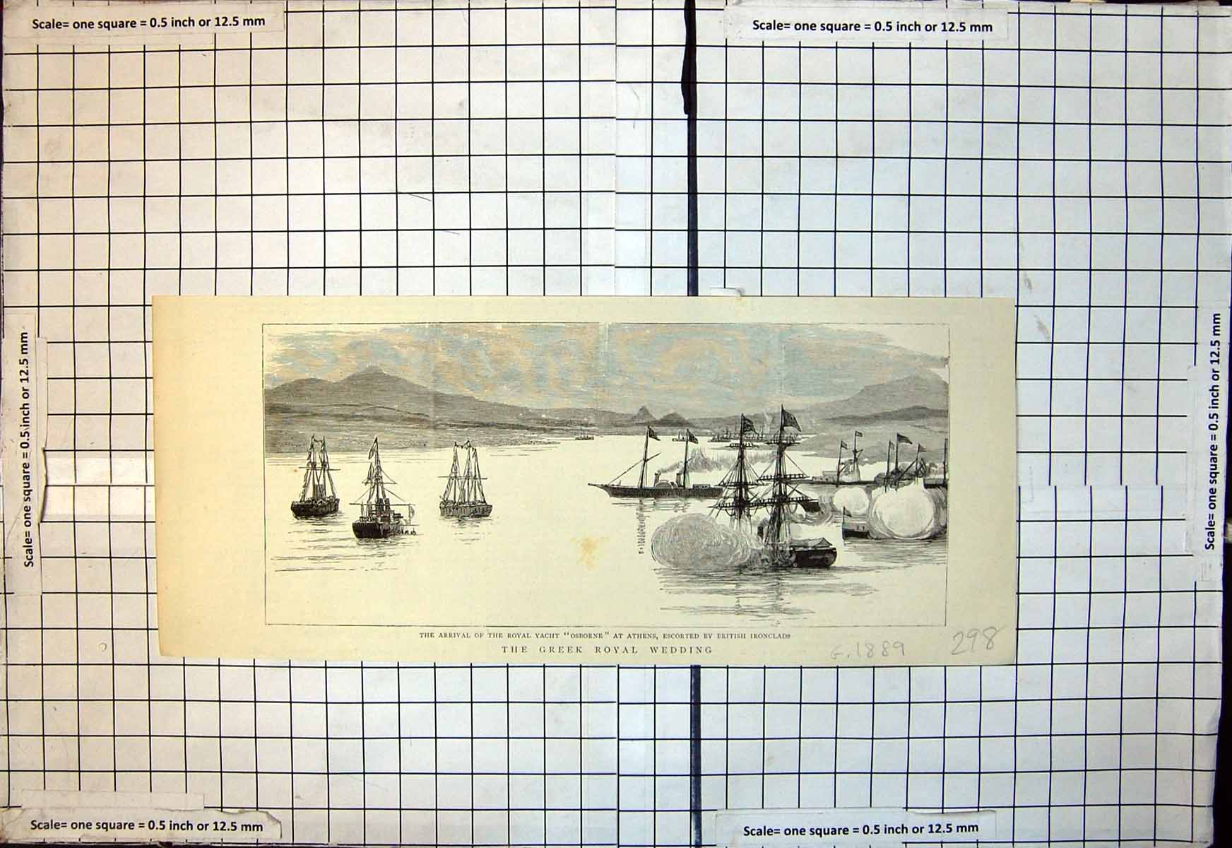 Antique Old Print Greek Royal Wedding Arrival Royal Yacht Osborne Athens 1889