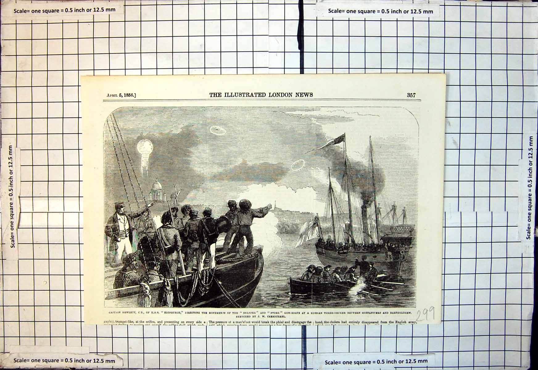 Old Capt Hewlett Hms Edinburgh Directing Snapper Stork Gun Boats 1856 Victorian