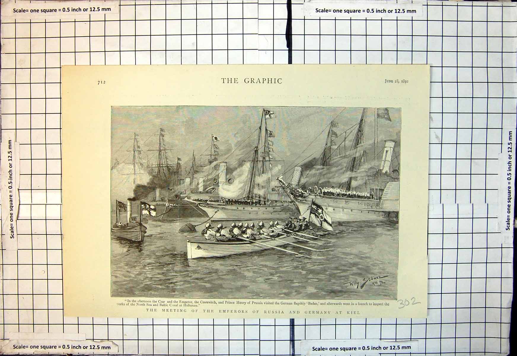 Old Print Meeting Emperors Russia Germany Kiel German Flagship Baden 1892 19th