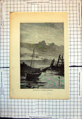 Original Old Antique Print Harbour Ambleteuse Pas De Calais Boats Anchor