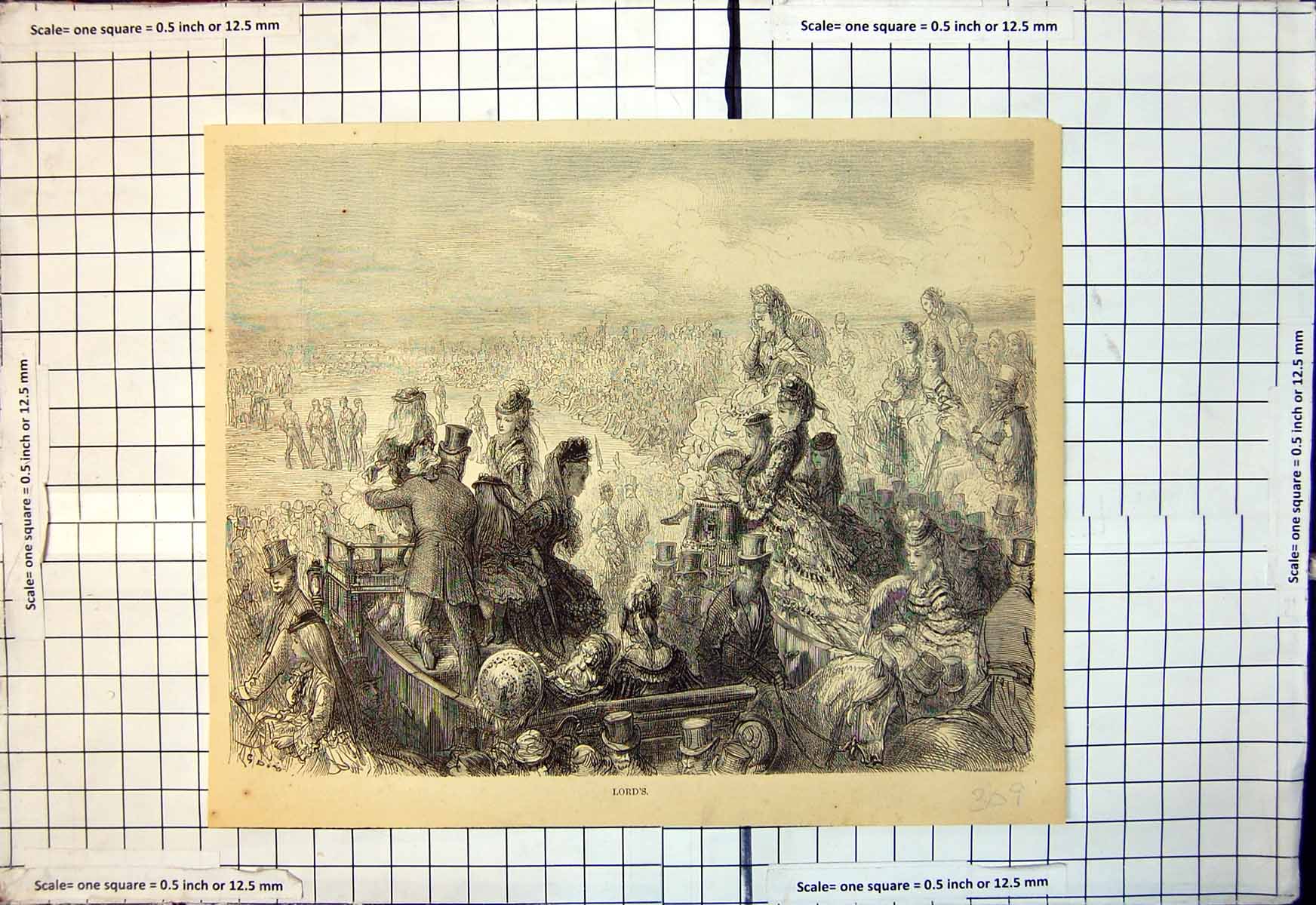 Old Antique Print Lords Spectators Carriage Cricket Match Top Hats 1873 19th