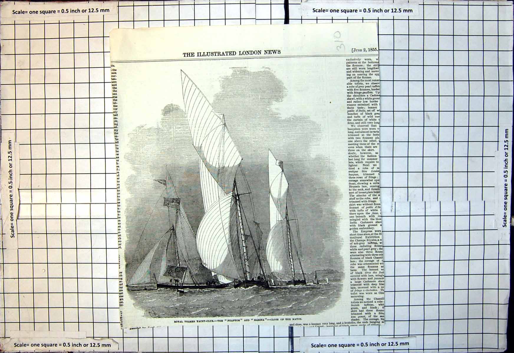 Old Antique Print Royal Thames Yacht Club Phantom Marina Close Match 1855 19th