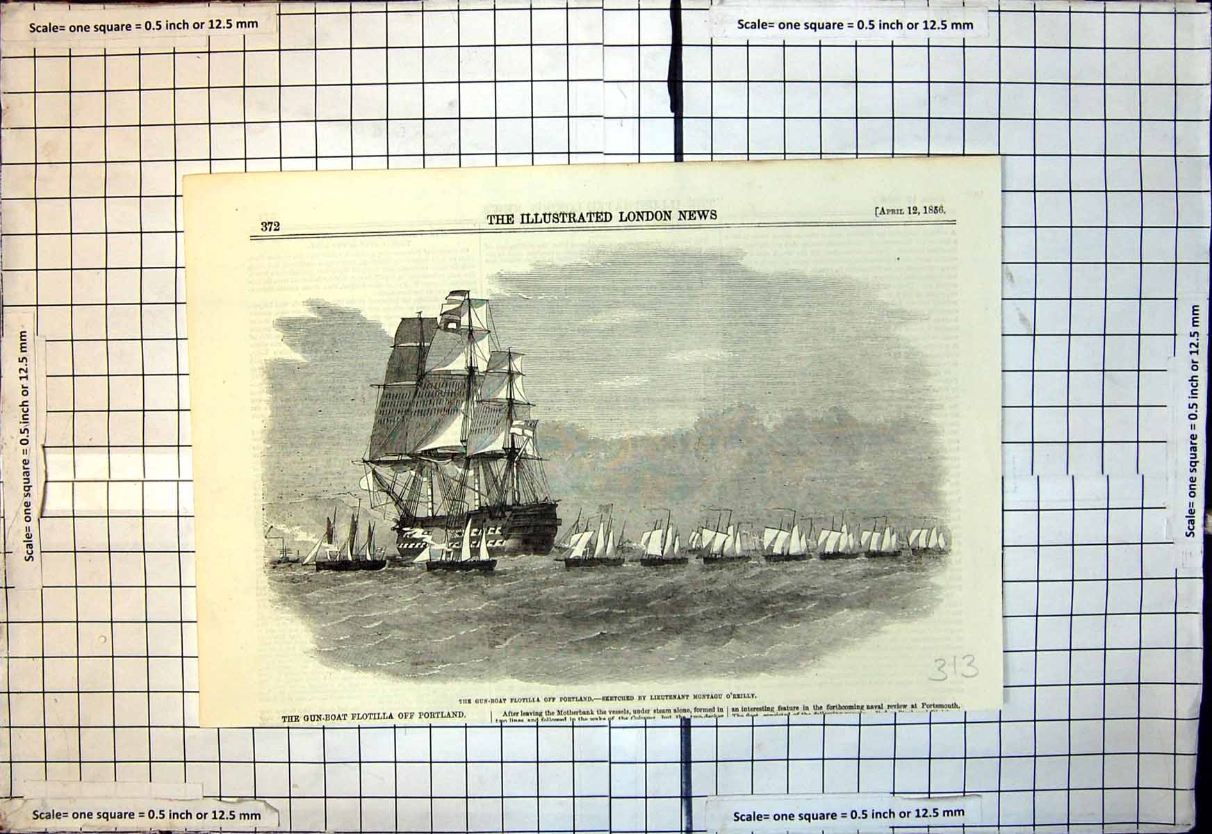 Antique Print Gun Boat Flotilla F Portland Lieutenant Montagu O'Reilly 1856