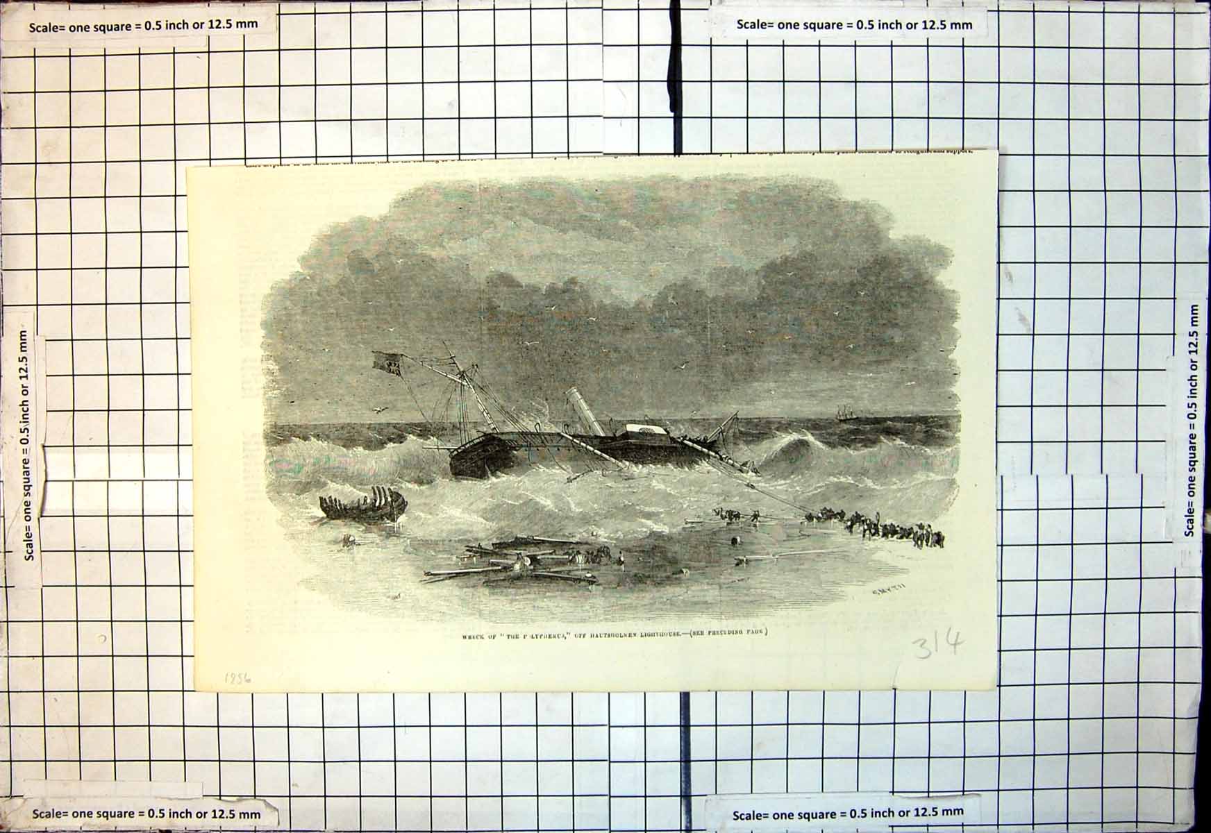 Antique Print Wreck Polyphemus F Hautsholmen Lighthouse Coast Jutland 1856 19th