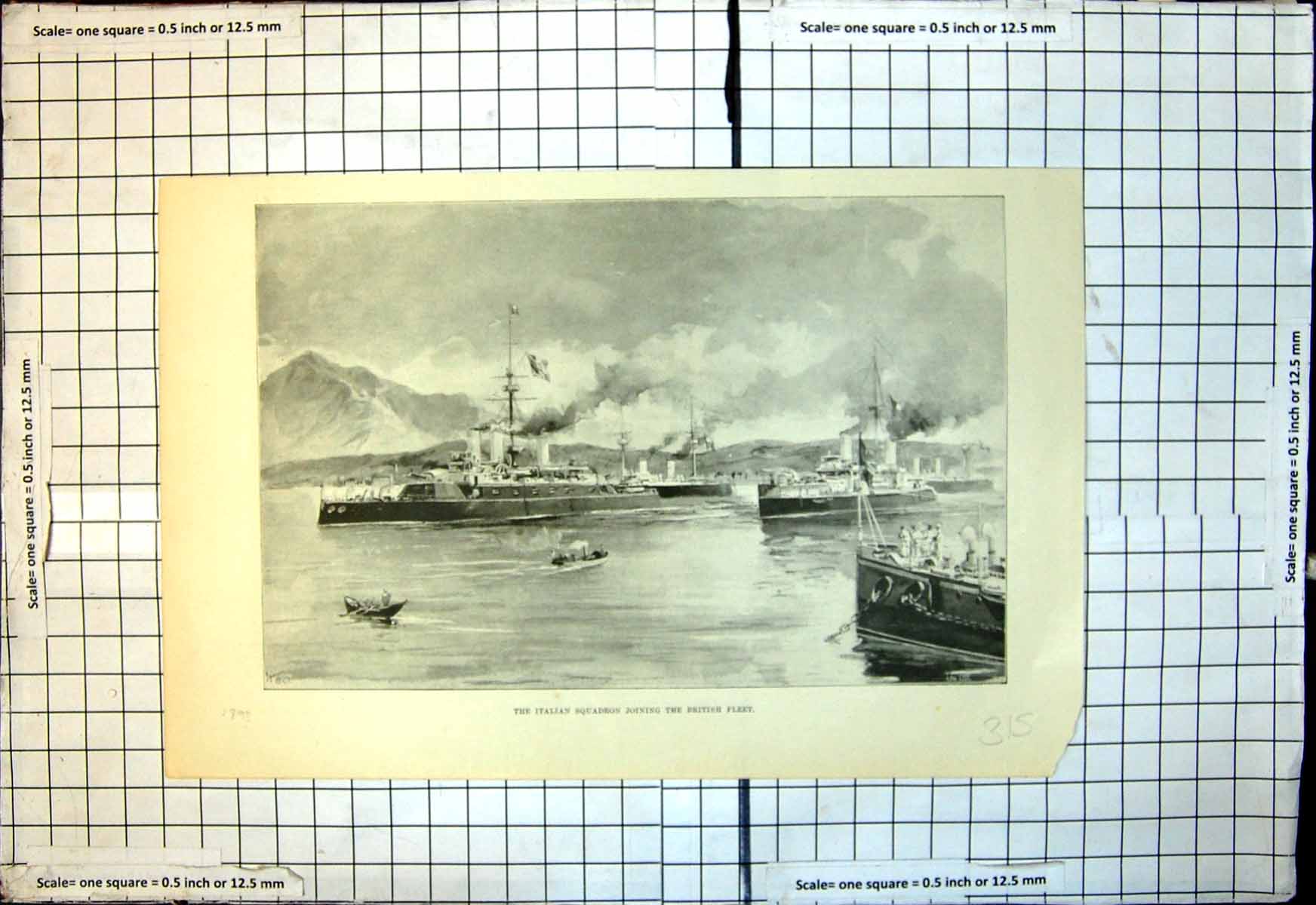 Original Old Antique Print Italian Squadron Joining British Fleet 1895 19th