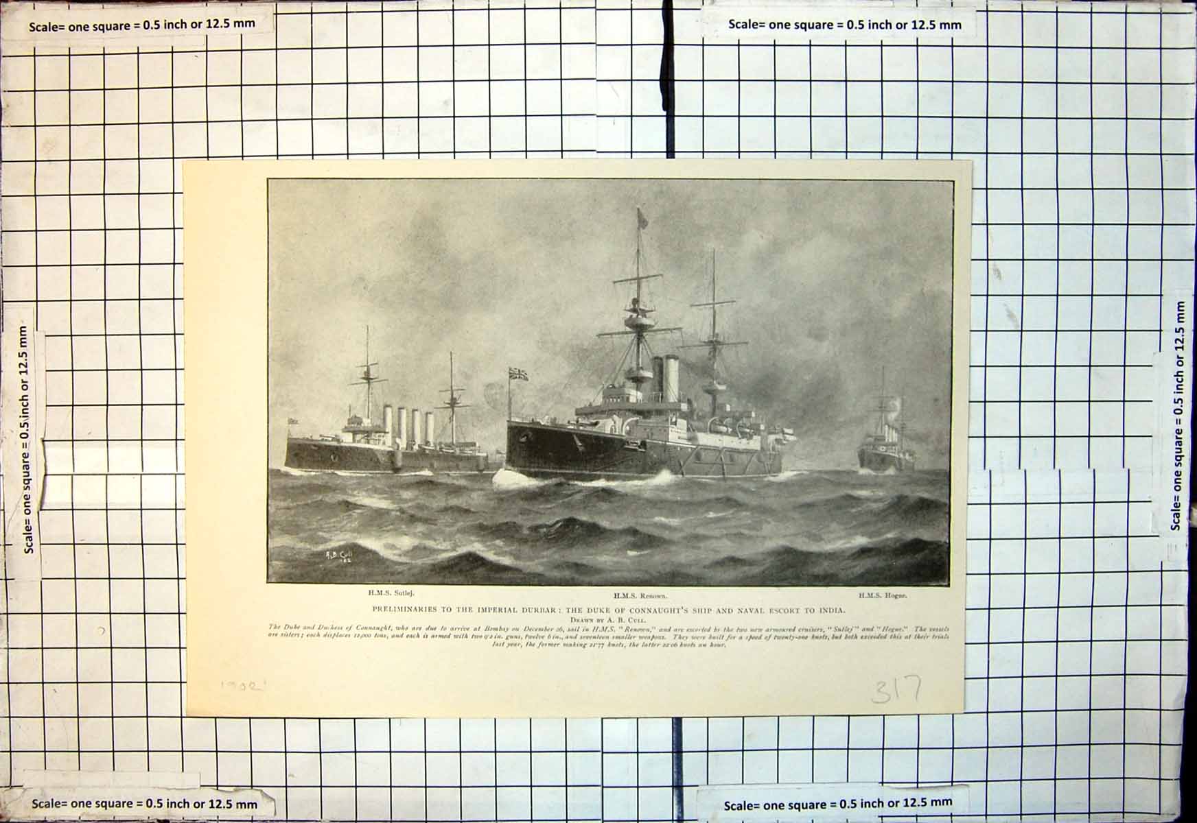 Antique Print Imperial Durbar Duke Connaughts Ship Naval Escort India 1902 20th