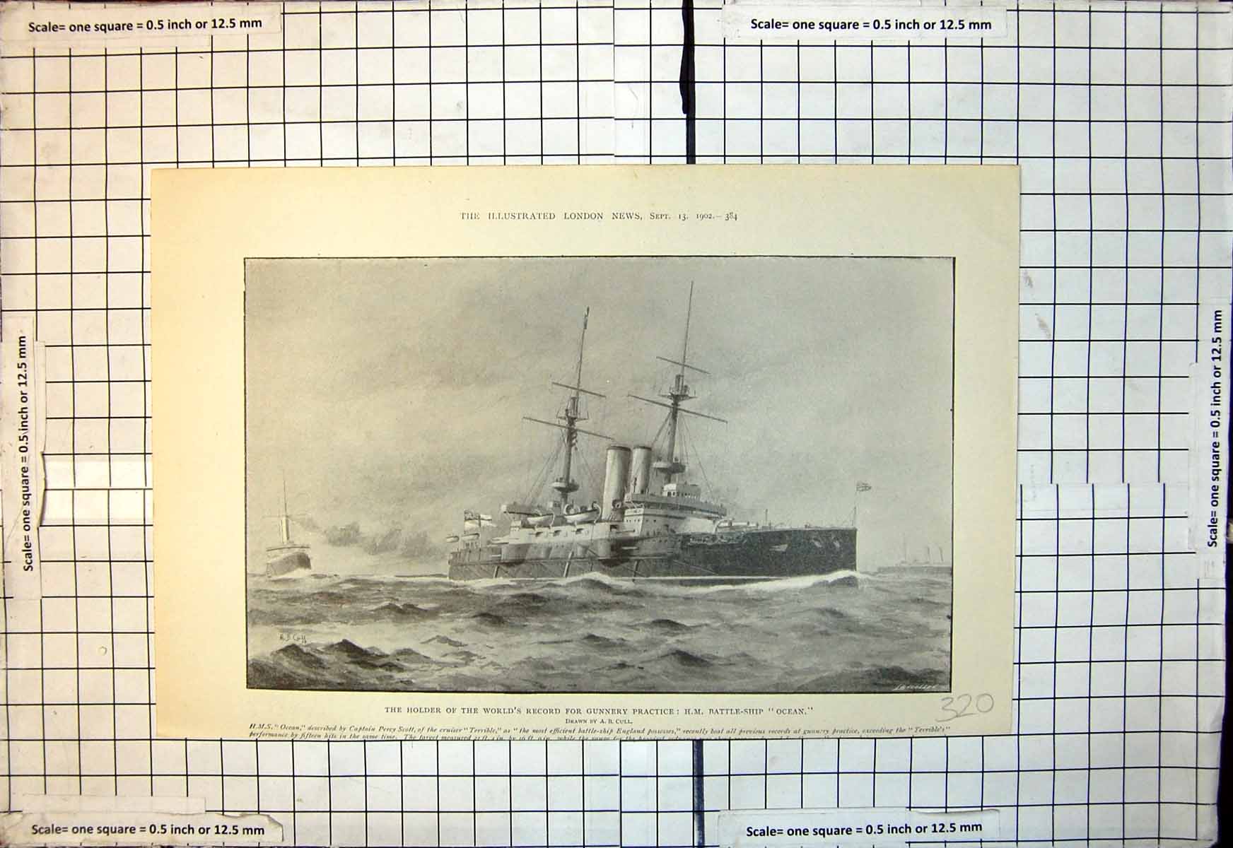 Antique Print Her Worlds Record Gunnery Practice H M Battleship Ocean 1902 20th