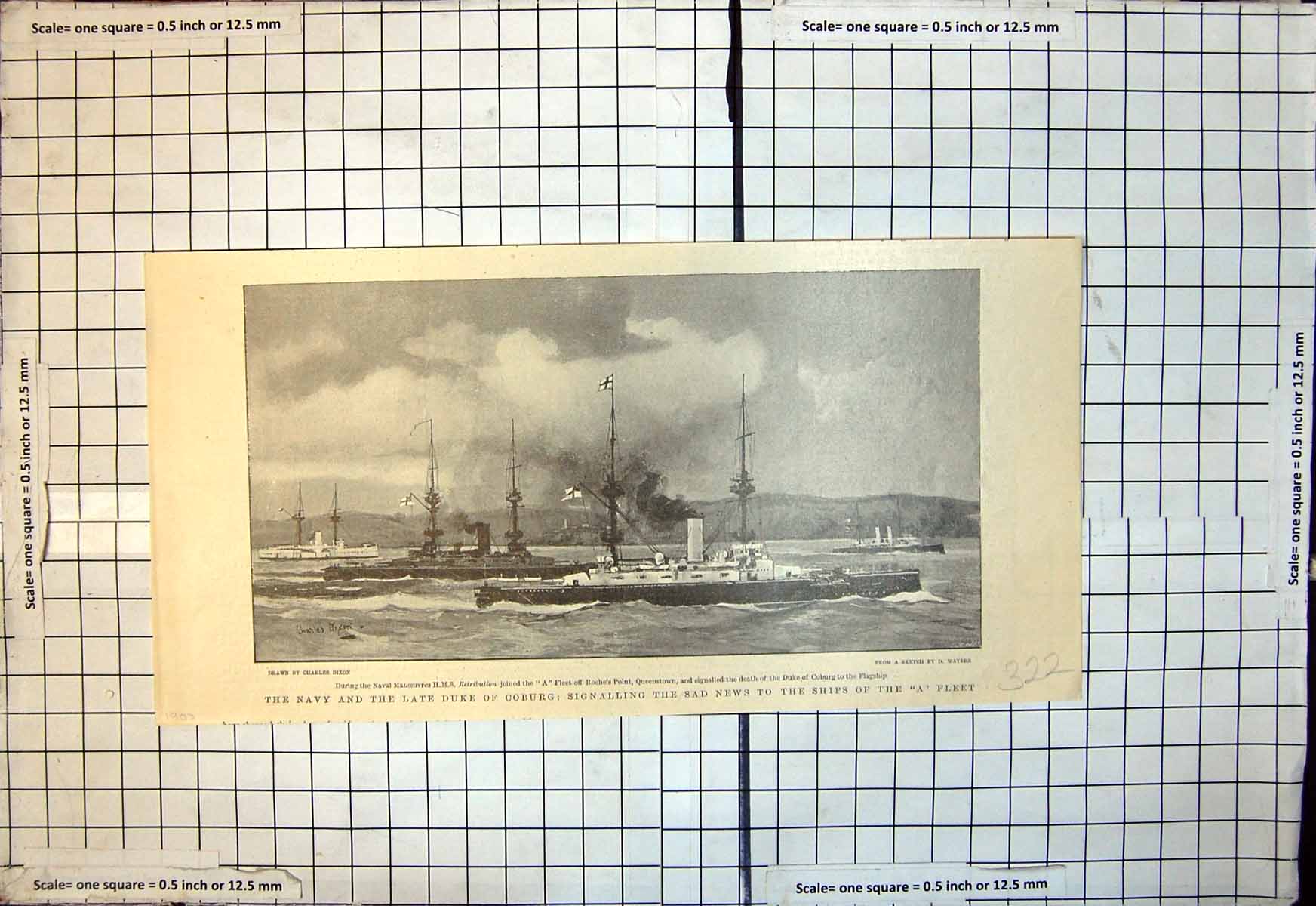 Antique Print Navy Late Duke Coburg Signalling Sad News Ships A Fleet 1900 20th