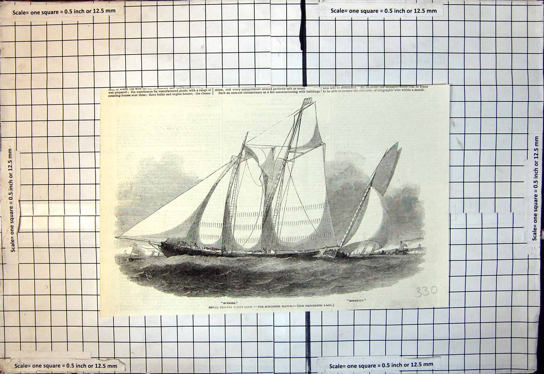 Old Antique Print Royal Thames Yacht Club Schooner Match Sverige Rosalind