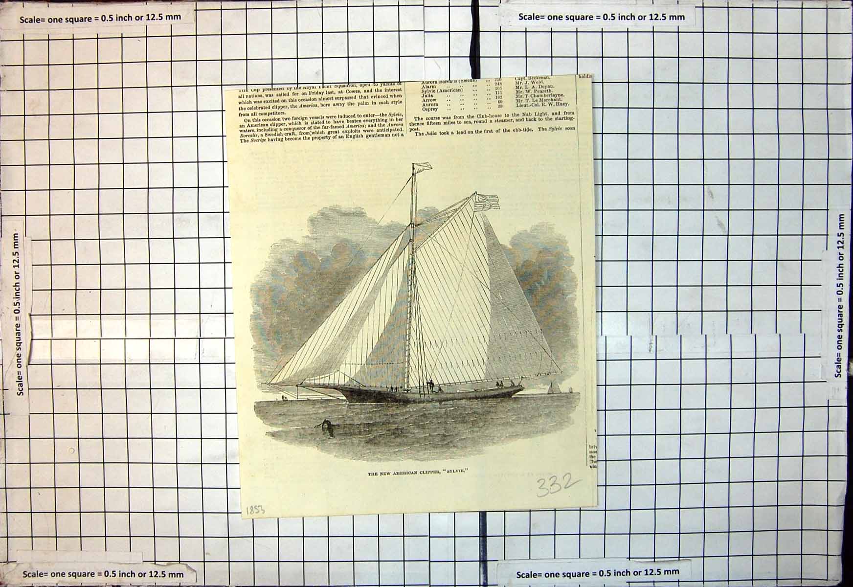 Original Old Antique Print New American Clipper Sylvie 1853 19th