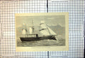 Original Old Antique Print Magenta French Ironclad Burnt Toulon Harbour