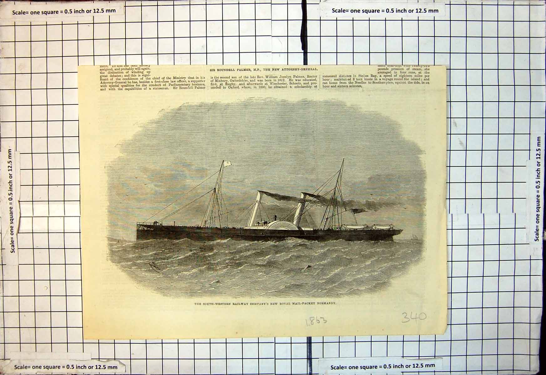 Antique Print South Western Raiway Cos New Royal Mail Packet Normandy 1863 19th