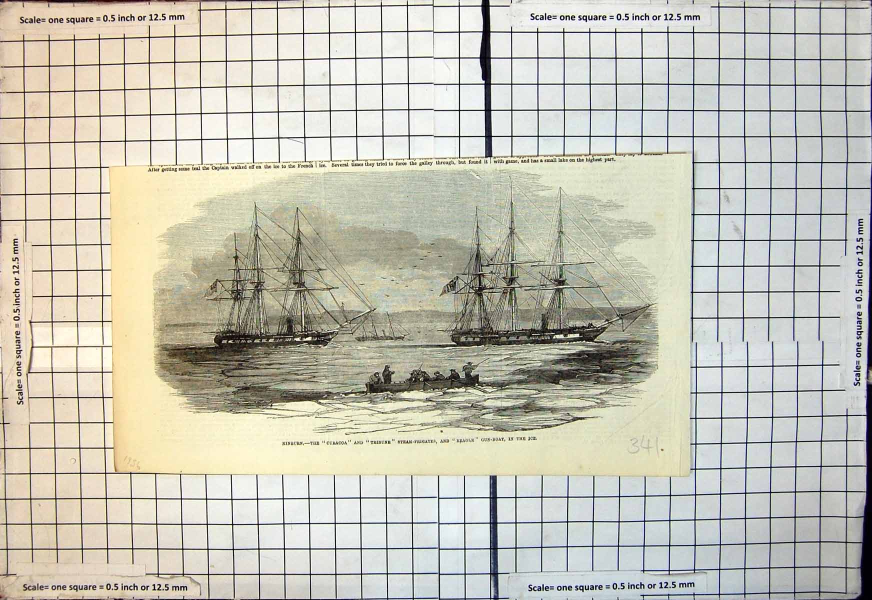Antique Old Print Kinburn Curacoa Tribune Steam Frigates Beagle Gun Boat Ice