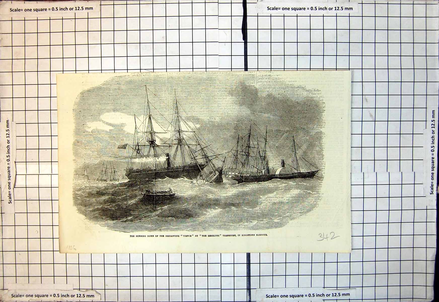 Old Running Down Brigantine Virtue By Resolute Kingstown Harbour 1856 Victorian