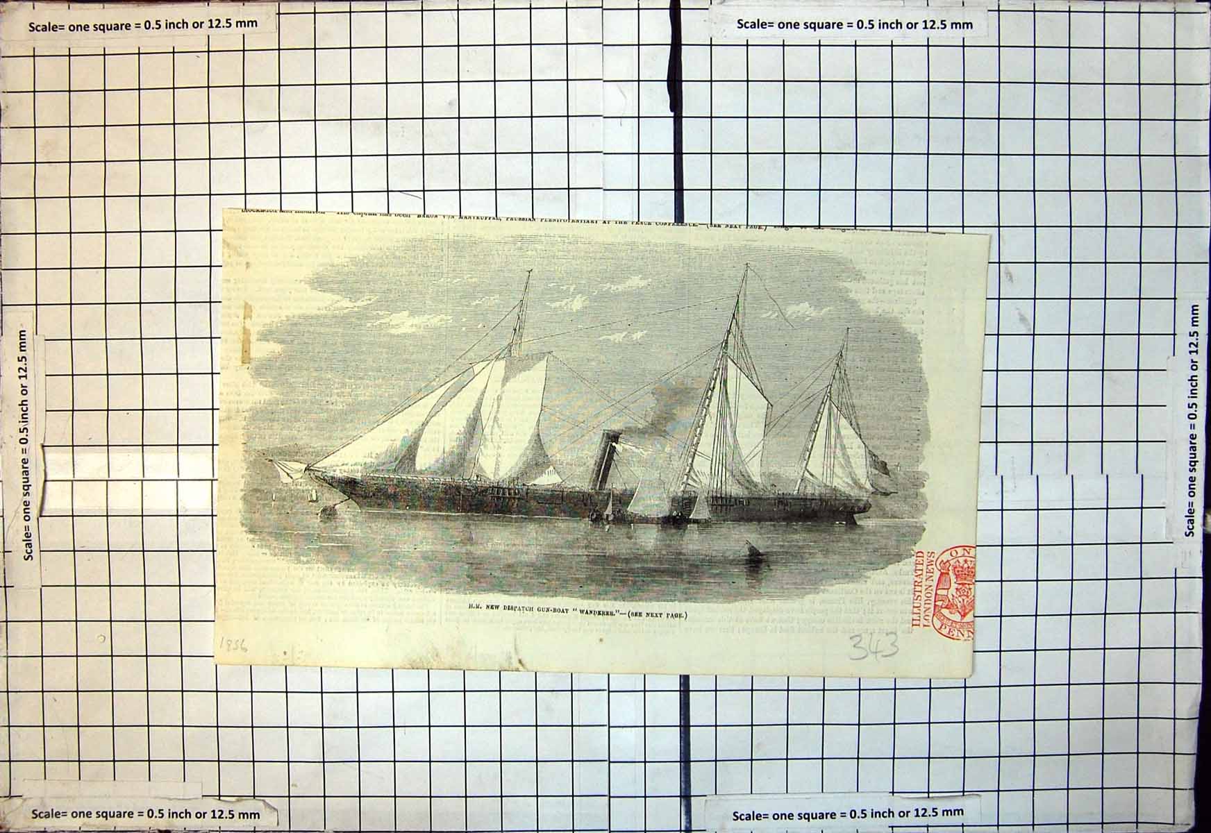 Original Old Antique Print H M New Dispatch Gun Boat Wanderer 1856 Victorian
