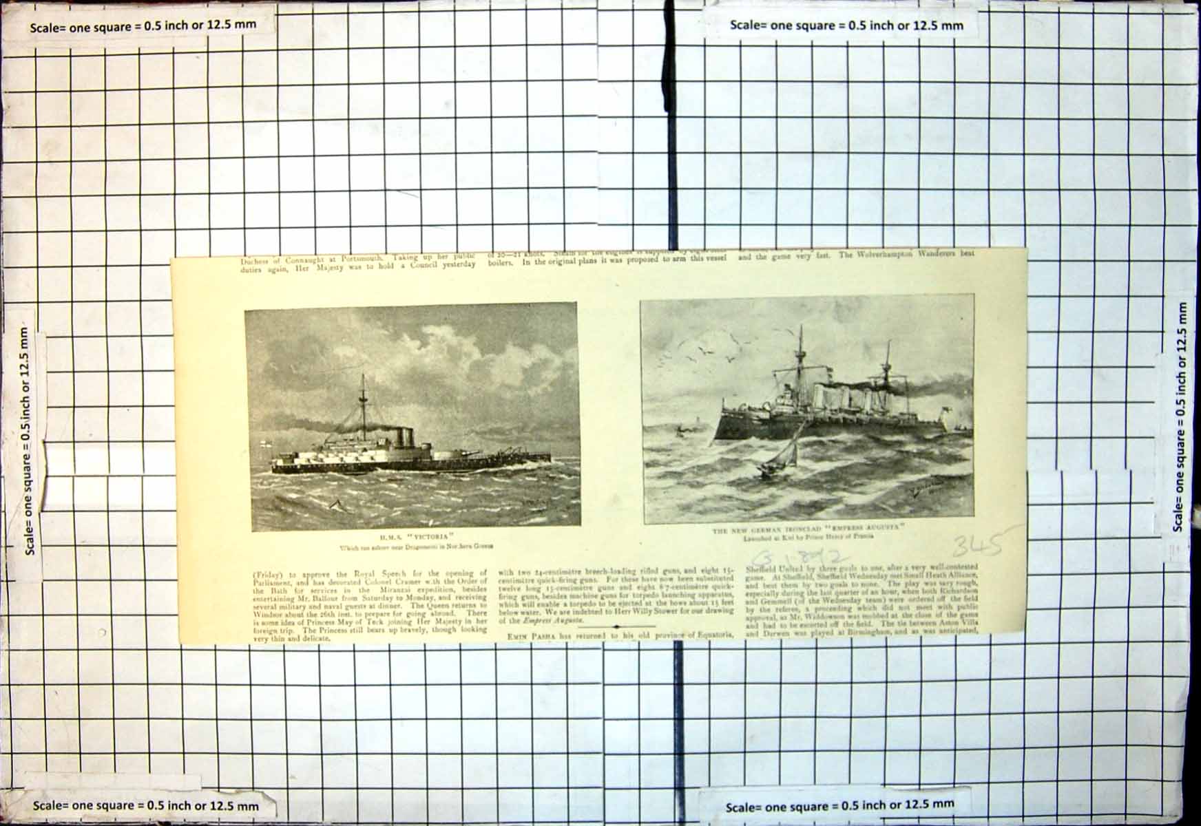 Old Print Hms Victoria Ashore Greece German Ironclad Empress Augusta 1892 19th