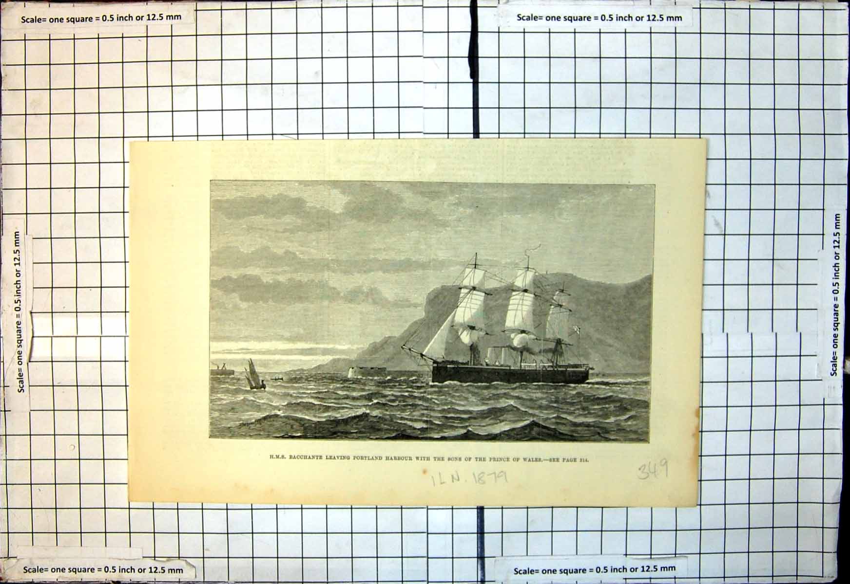 Antique Print Hms Bacchante Leaving Portland Harbour Sons Prince Wales 1879
