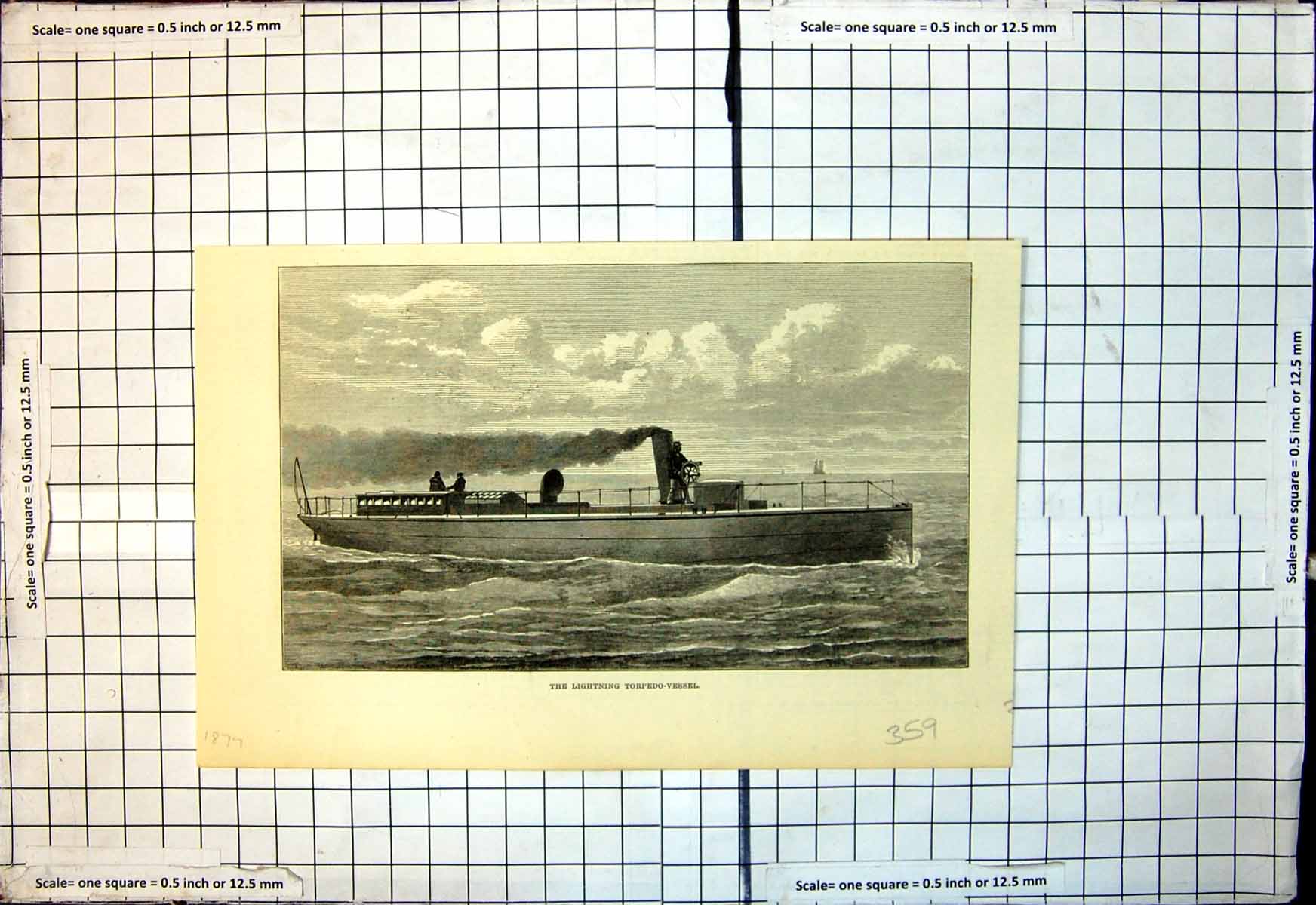 Original Old Antique Print Lighning Torpedo Vessel 1877 19th Century