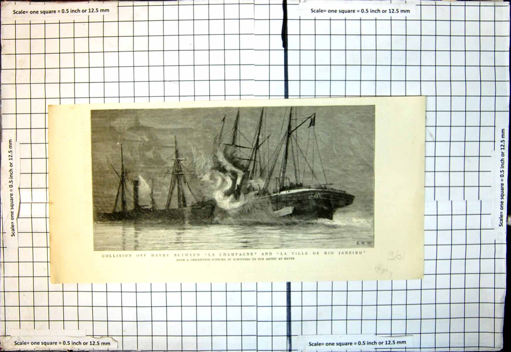 Antique Old Print Collision Havre La Champagne La Ville De Rio Janeiro 1887