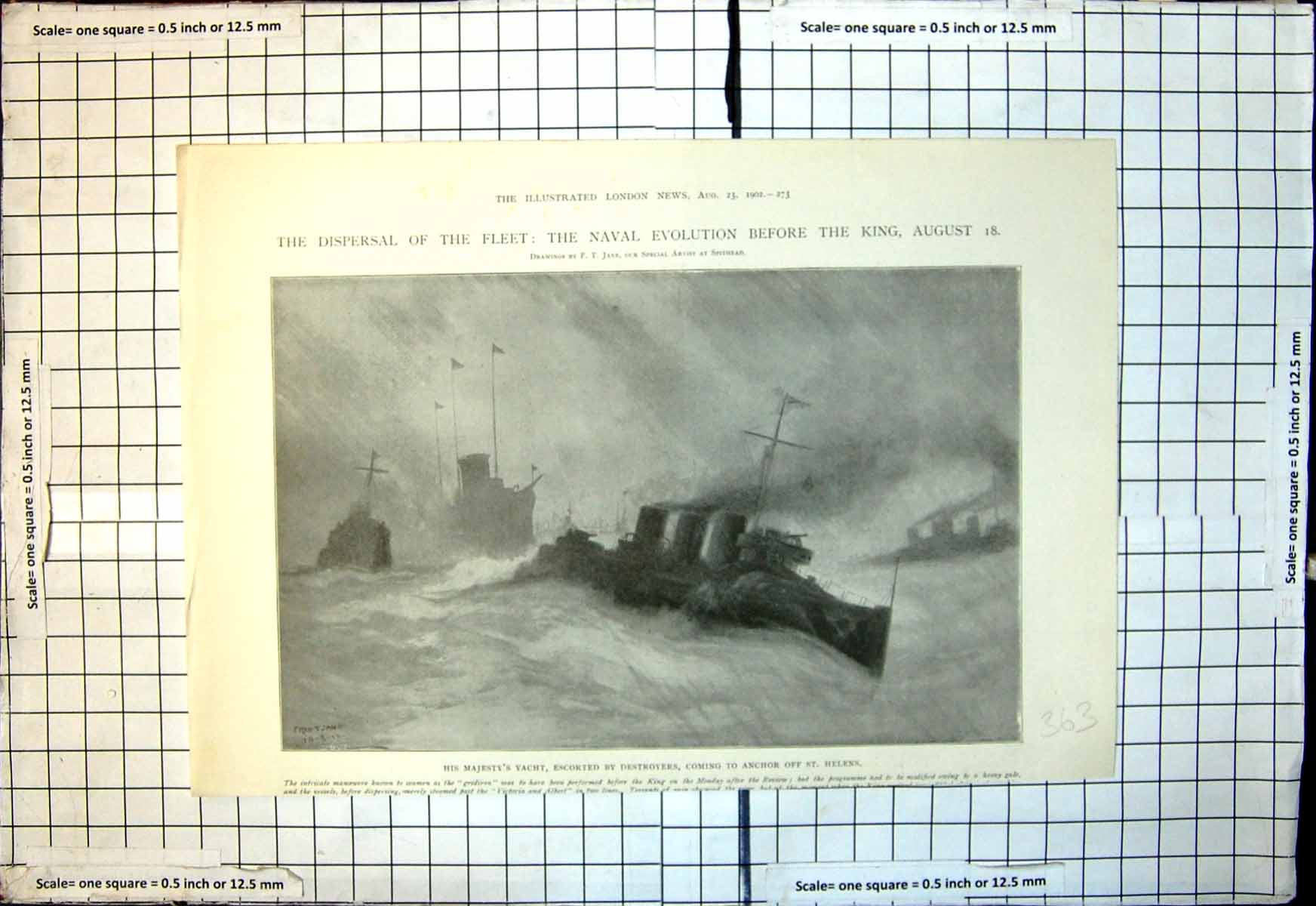 Old Print His Majestys Yacht Escorted Destroyers Anchor F St Helens 1902 20th