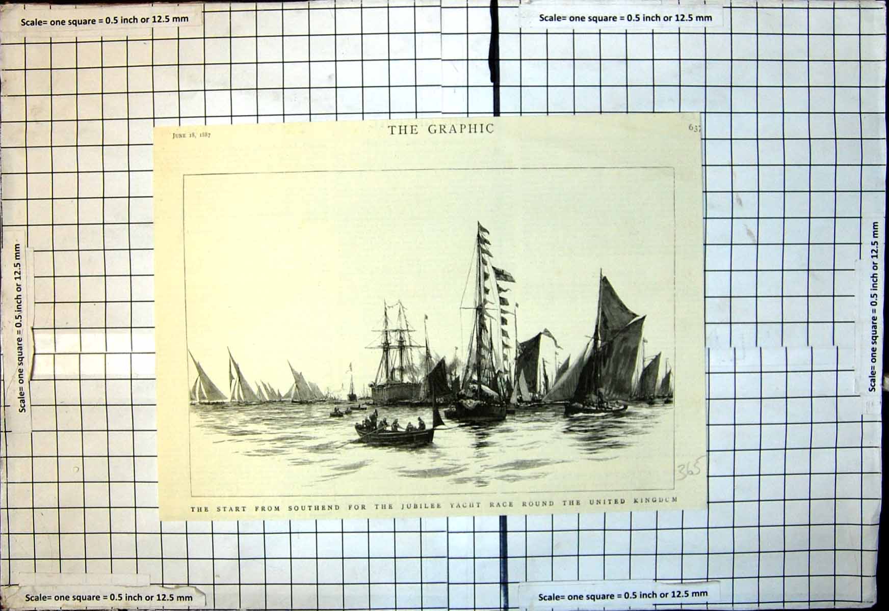 Antique Old Print Start Southend Jubilee Yacht Race Round United Kingdom 1887