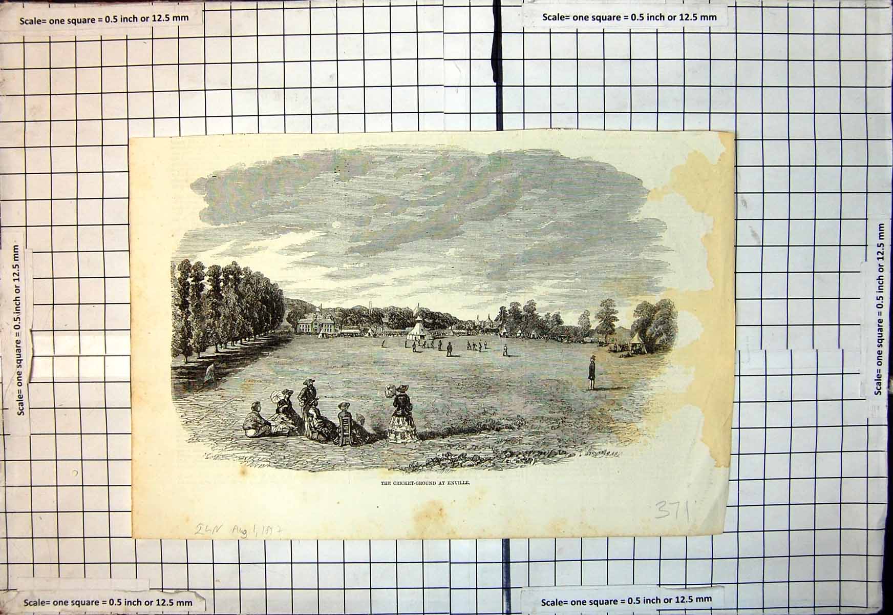 Original Old Antique Print Cricket Ground Enville Spectators 1857 Victorian