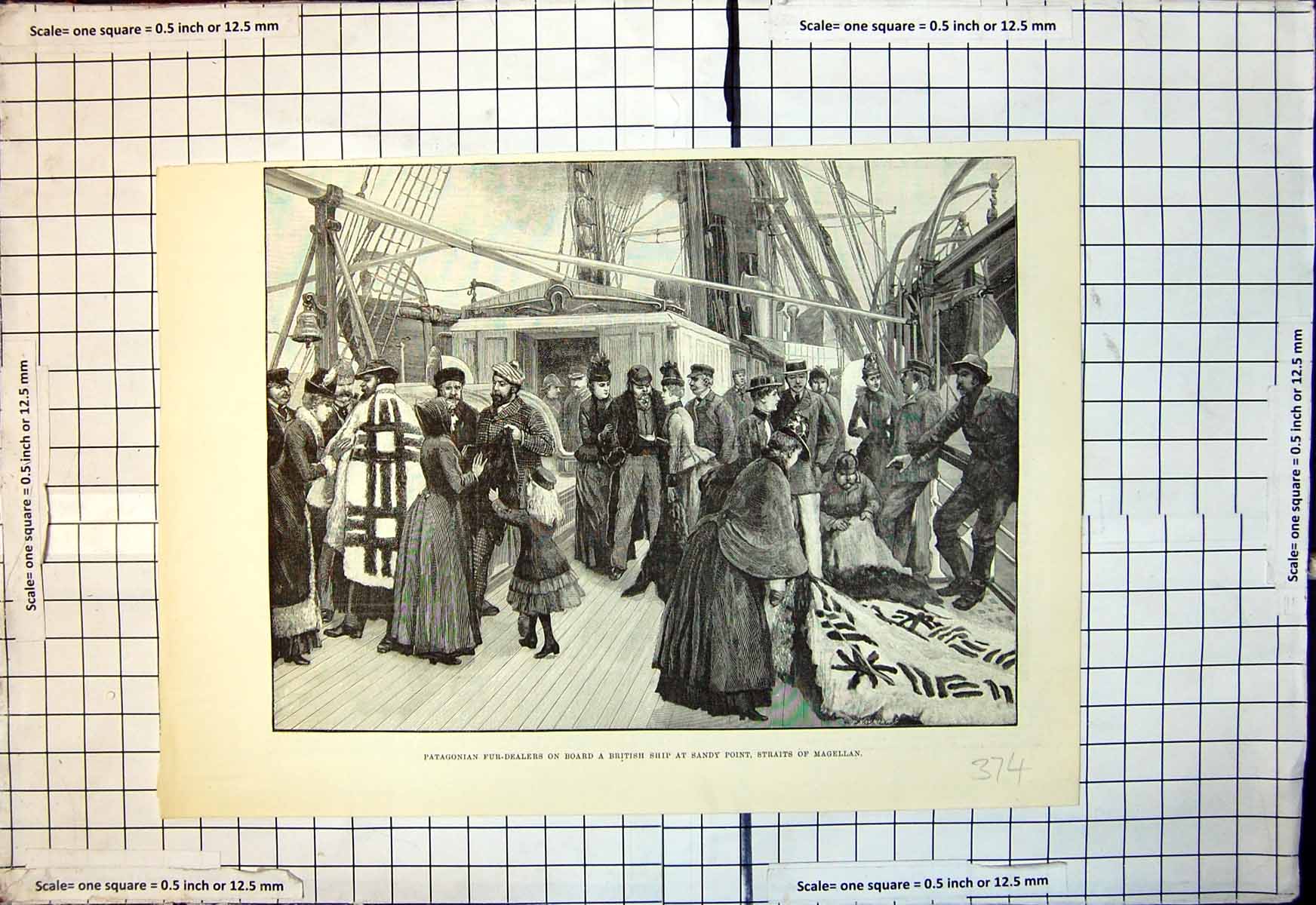 Antique Print Patagonian Fur Dealers On Board British Ship Straits Magellan