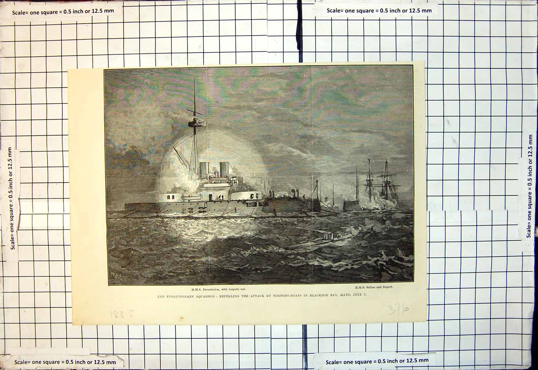 Old Print Evolutionary Squadron Repelling Attack Torpedo Boats Mayo 1885 19th
