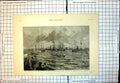 Old Print Naval Review Sham Fight Portsmouth Queen Passing Ironclads 1886 19th