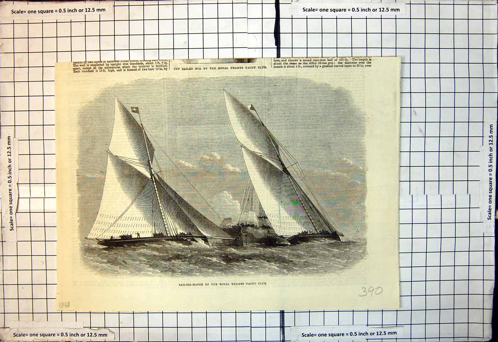 Original Old Antique Print Sailing Match Royal Thames Yacht Club 1868 Victorian