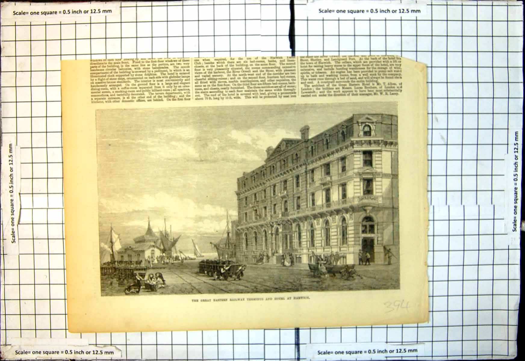 Original Old Antique Print Great Eastern Railway Terminus Hotel Harwich