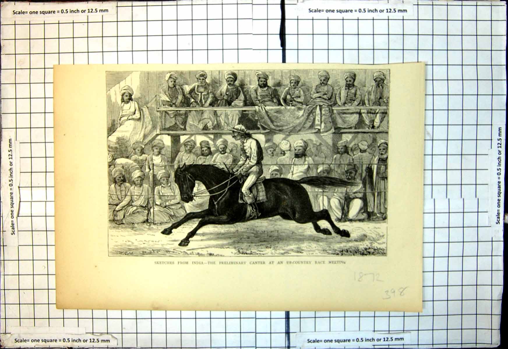 Old Print Sketches India Preliminary Canter Up Country Race Meeting 1872 19th