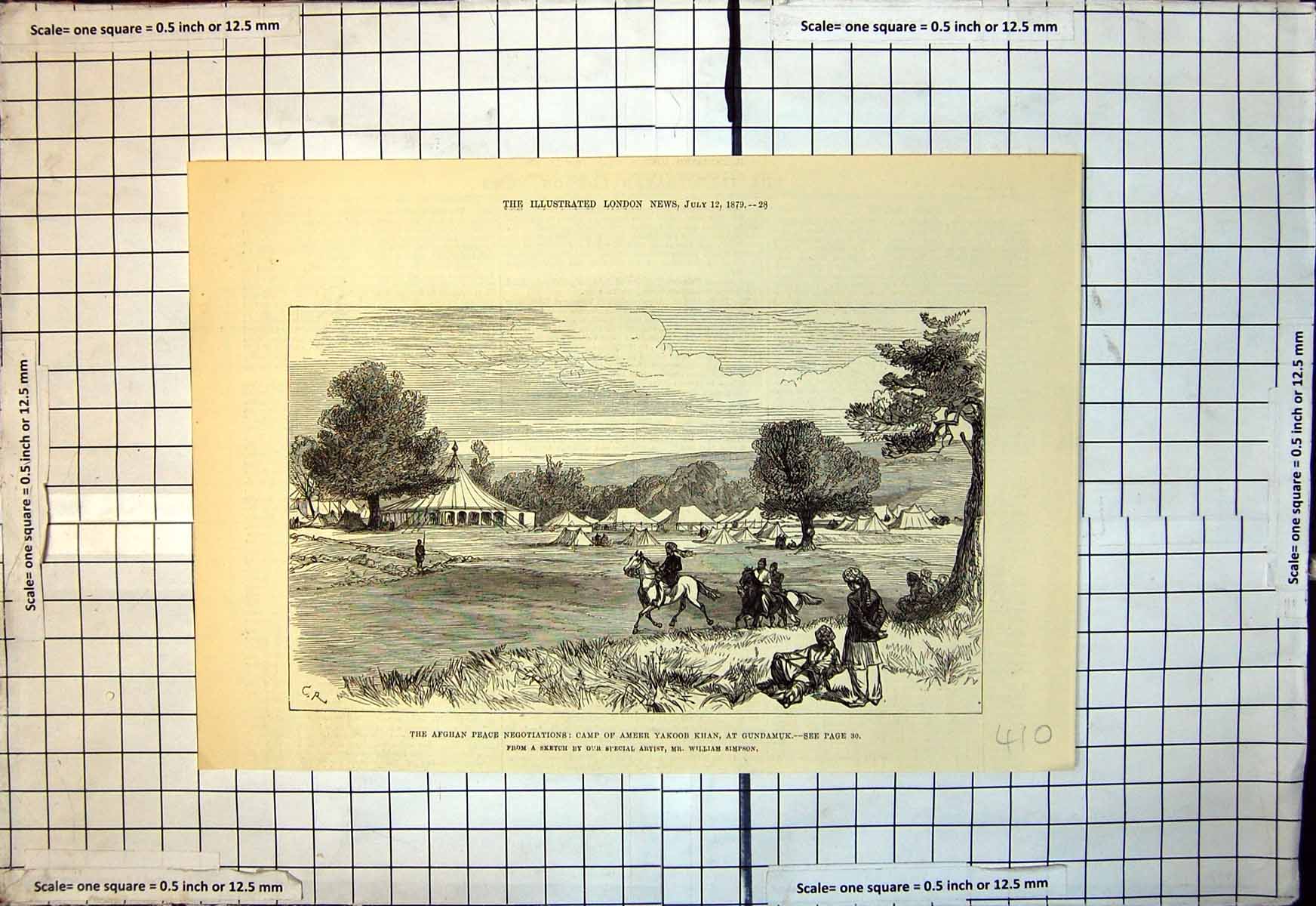 Old Print Afghan Peace Negotiations Camp Ameer Yakoob Khan Gundamuk 1879 19th