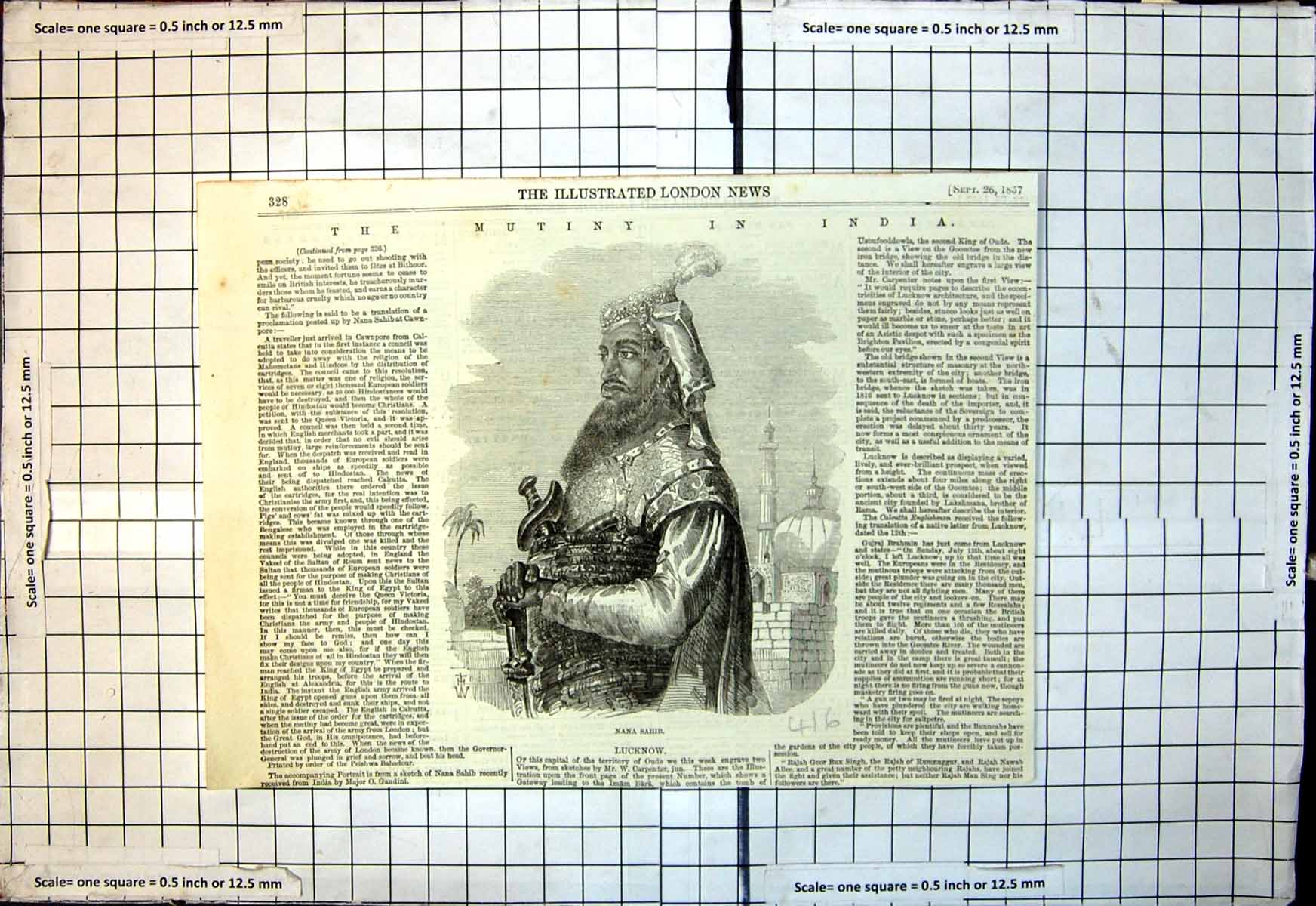 Old Print Mutiny India Nana Sahib Portrait Received Major O Gandini 1857 19th