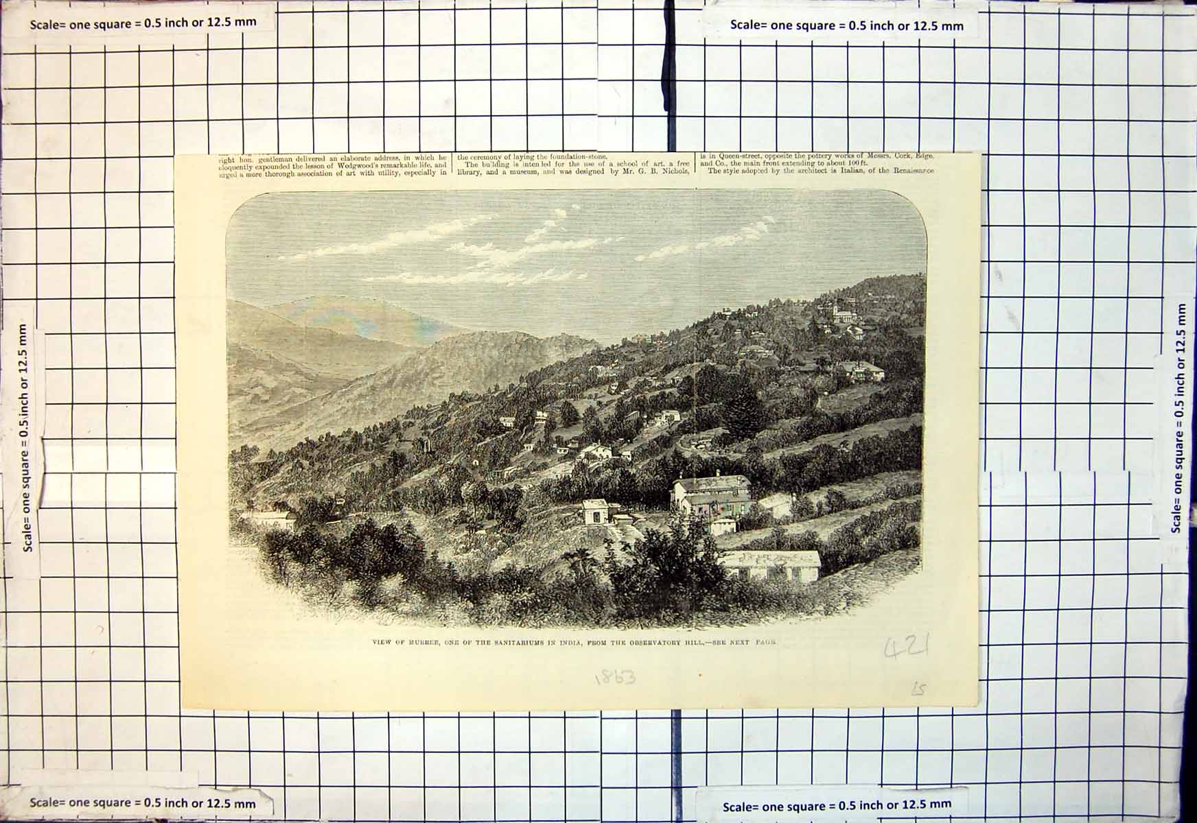 Old Antique Print View Murree Sanitarium India From Observatory Hill 1863 19th