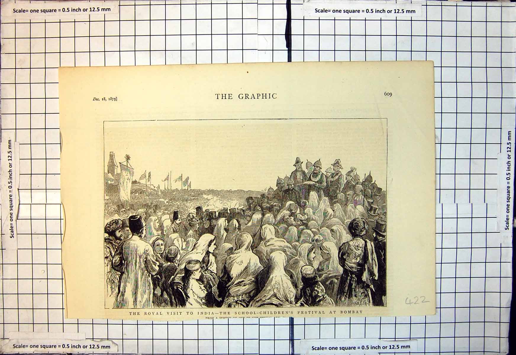 Old Antique Print Royal Visit India School Childrens Festival Bombay 1875 19th