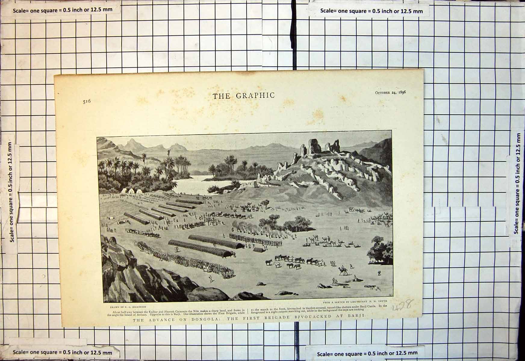 Original Old Antique Print Advance Dongola First Brigade Bivouacked Barji 1896
