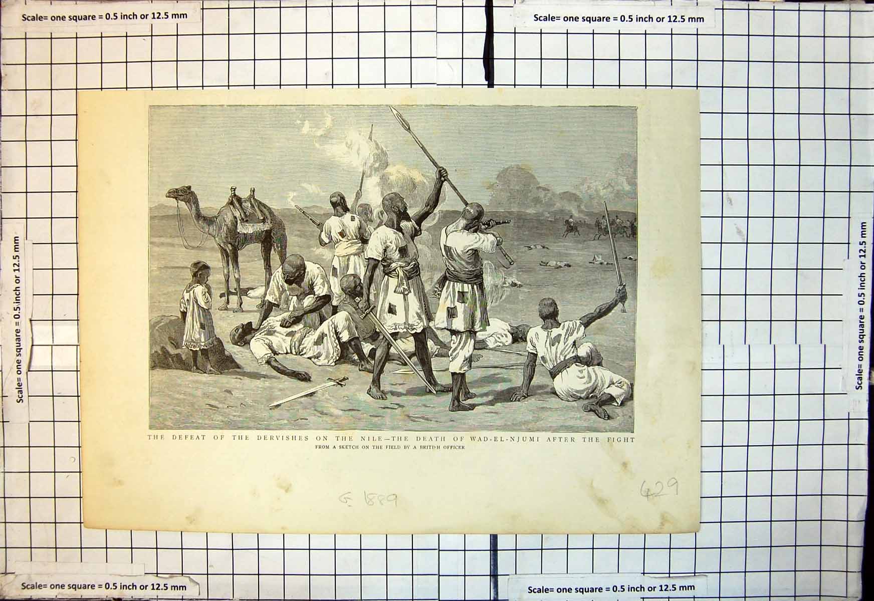 Antique Old Print Defeat Dervishes Nile Death Wad El Njumi After Fight 1889