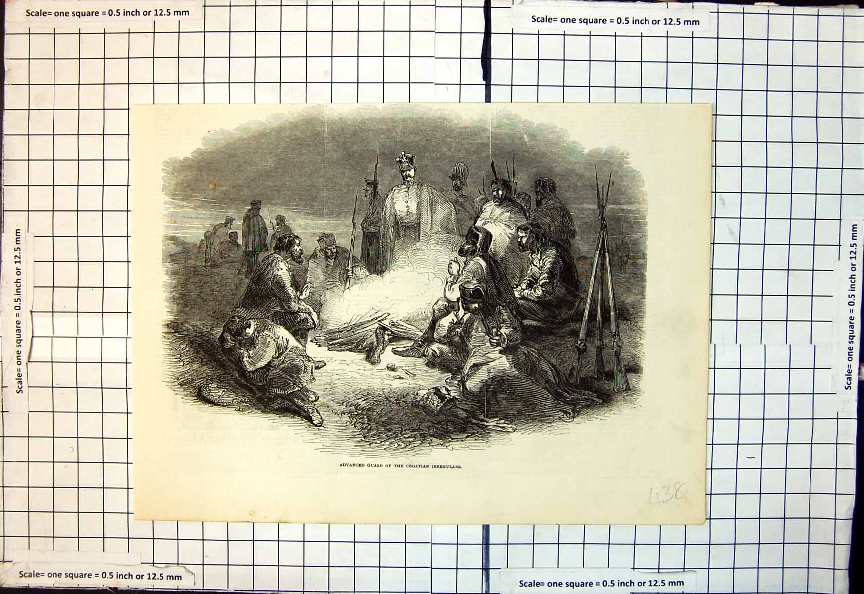 Original Old Antique Print Advanced Guard Croation Irregulars