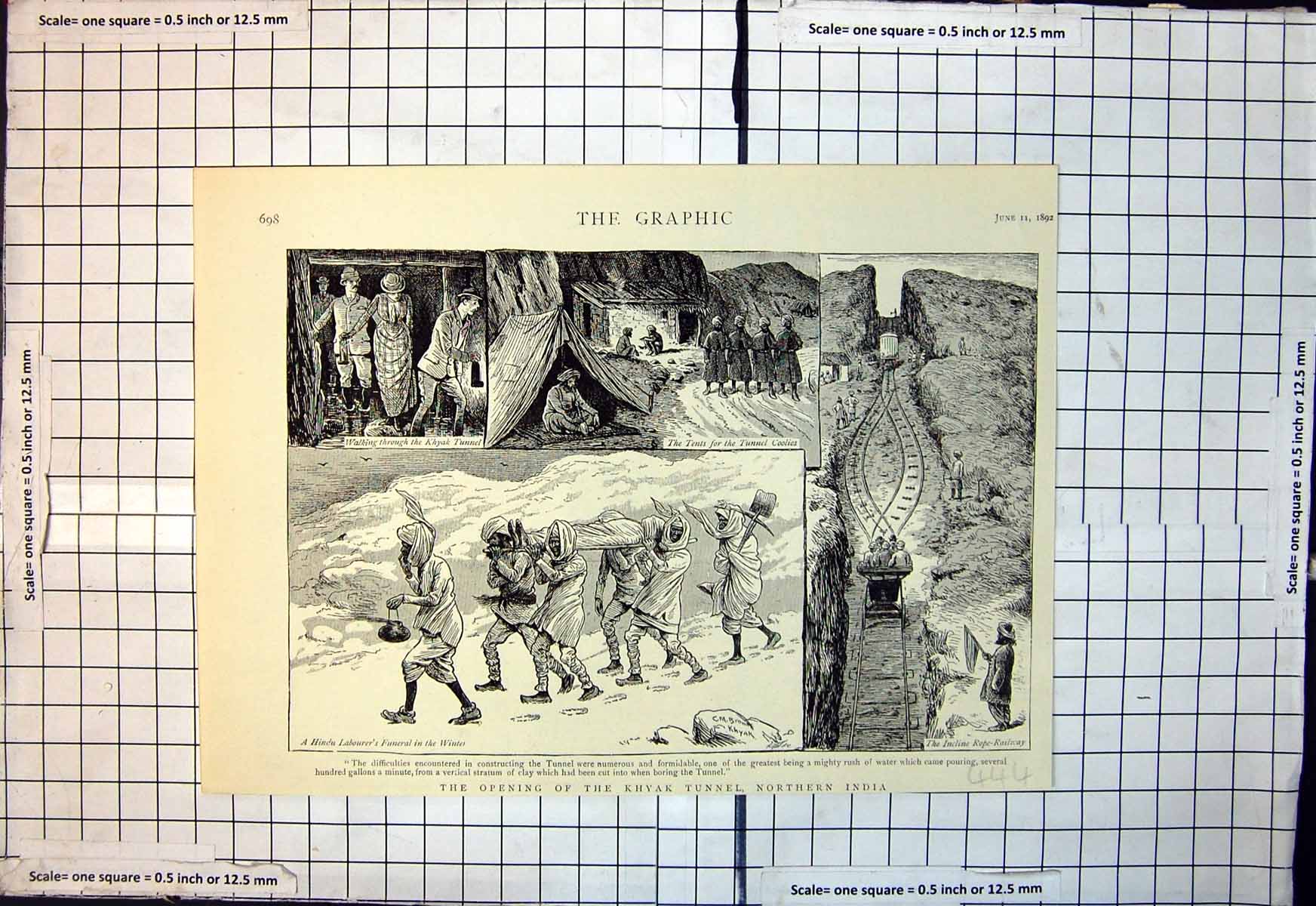 Antique Print Opening Khyak Tunnel Nortern India Tents Coolies Walking 1892