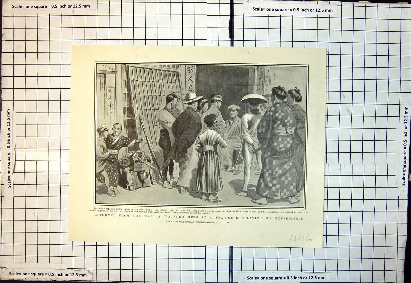 Antique Print Returned War Wounded Hero Tea House Relating Experiences 1904