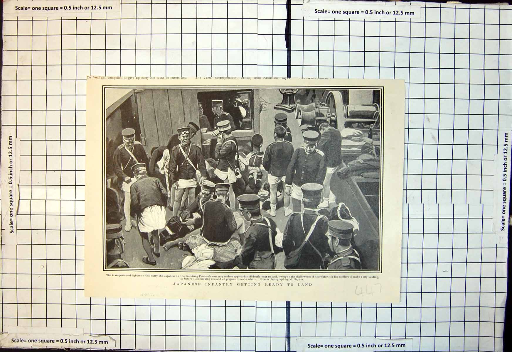 Antique Old Print Japanese Infantry Get Ready Land Prepare Wade Ashore 1904